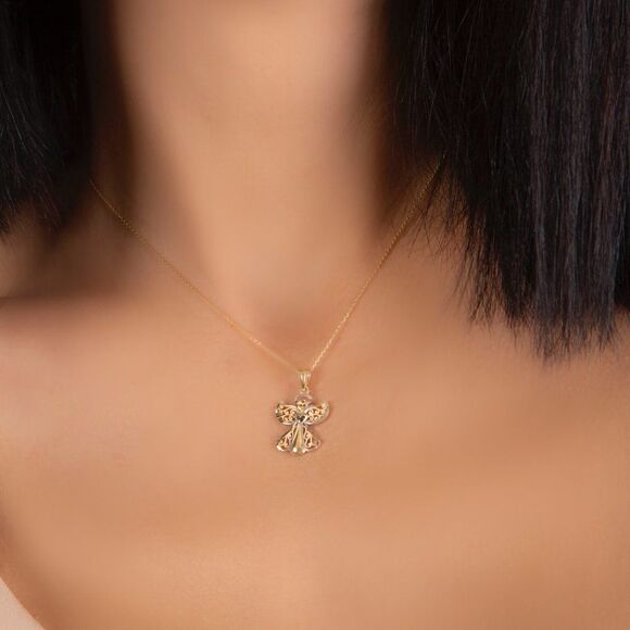 Angel charm | 14k Solid Gold Pendant | perfect gift | guardian angel sign | - Picture 5 of 6